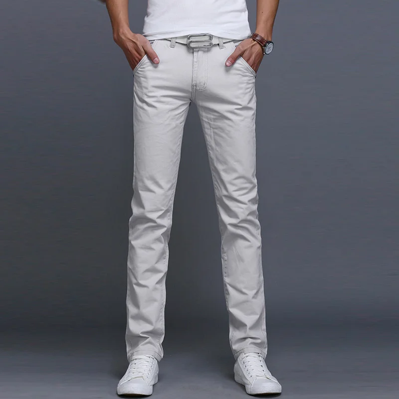 Light Grey Fashion Men Business Solid Color Slim Straight Trousers Casual Long Pants Man pants Spring Autumn штаны calça masculina - Цвет: Light Grey
