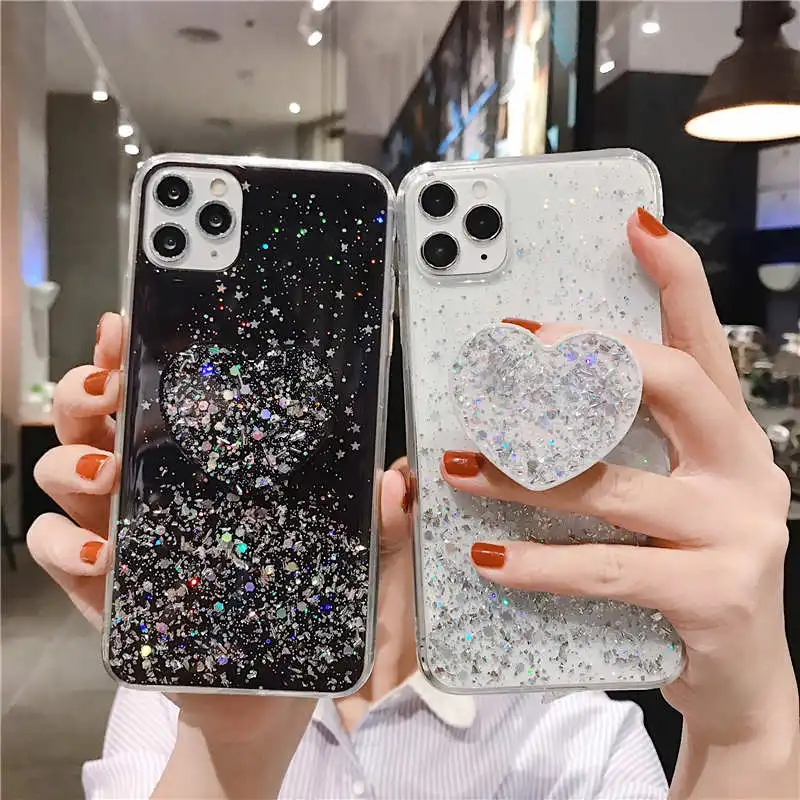 Блестящий чехол с подставкой в форме сердца для Huawei Nova 5T 3 3i 3e 4 5 5i Pro 6 SE Y9 Y7 Y6 Y5 Prime 2018
