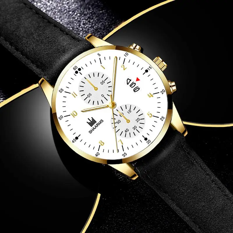 Мужские наручные часы SHAARMS повседневные с кожаным ремешком из нержавеющей стали