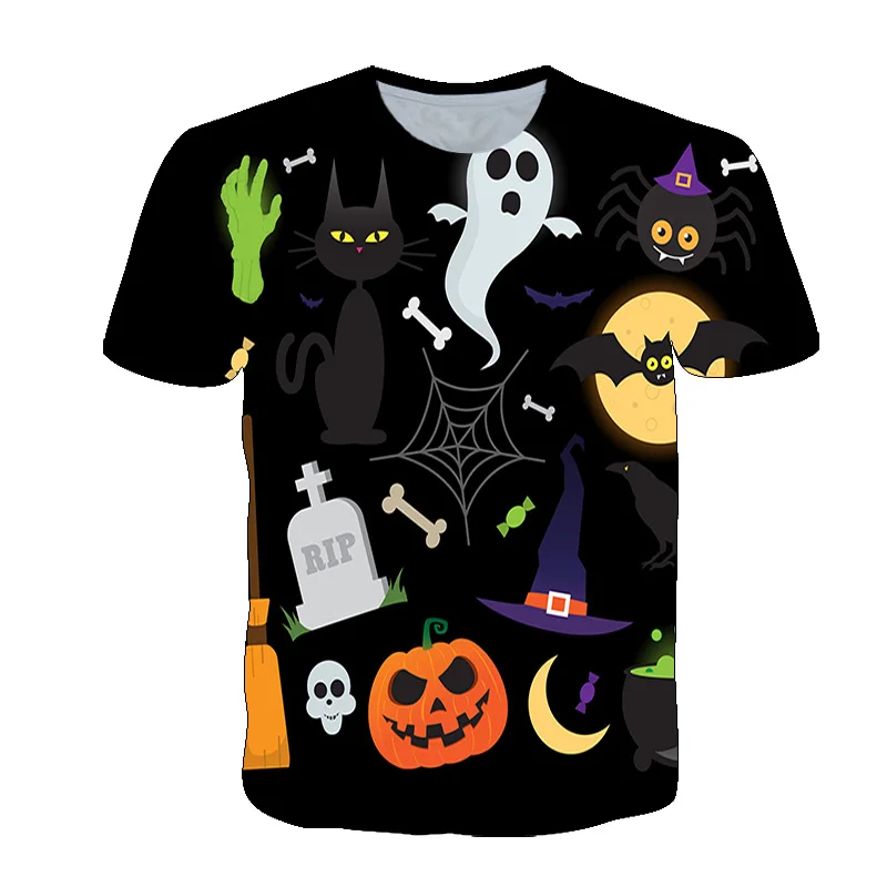 

2021 Summer New 3D Pumpkin Face Boy tshrit With Print Holiday Clothing Children Short Sleeve Tees Tops For Girls Unisex Clothing