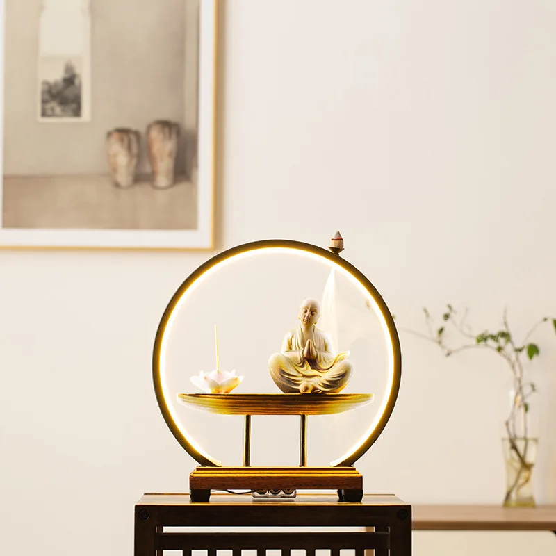 

Кольцо со светодиодсветильник дзен маленький монах Dharma Guanyin гостиная креативный обратного потока благовония украшение для дома Будда скул...