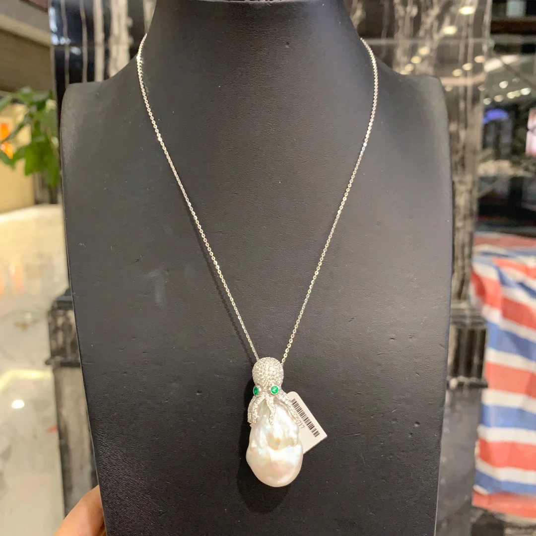 

baroque natural fresh water pearl pendant 925 sterling silver with cubic zircon octopus devifish cuttlefish fine women jewelry