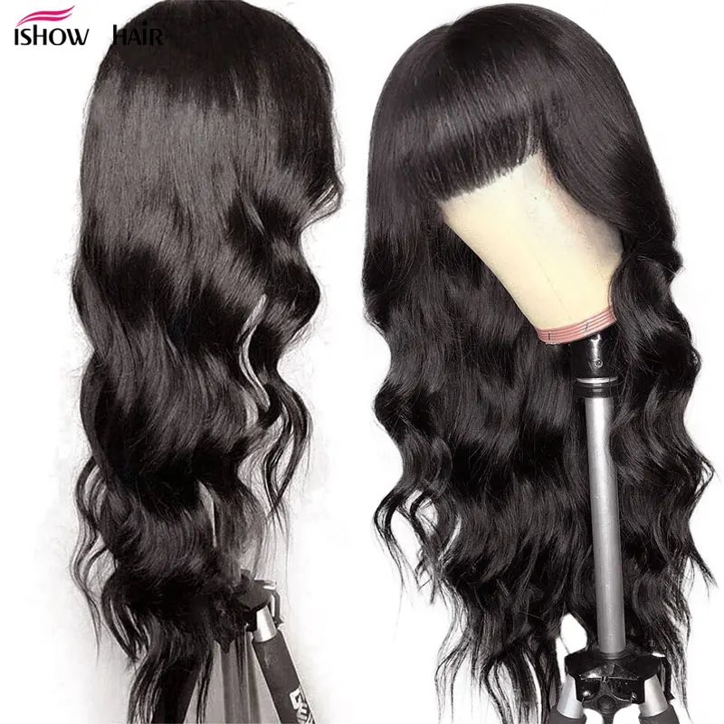 Парик Ishow Body Wave с челкой 99J цветные парики из человеческих волос машинная работа