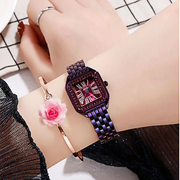 Часы женские кварцевые с квадратным циферблатом из нержавеющей стали | Наручные