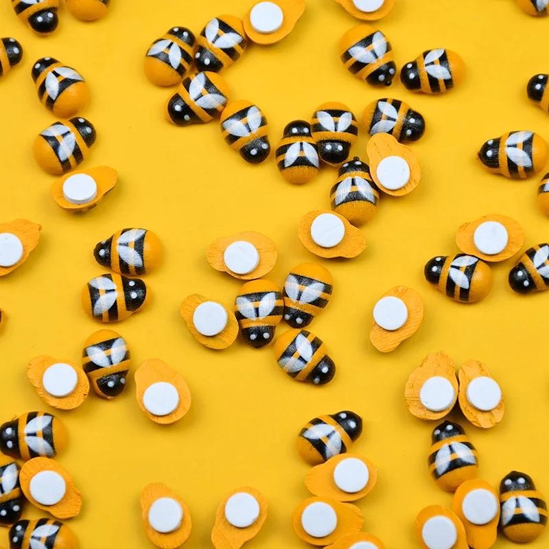100pcs mini wooden bee diy handmade craft fridge wall sticker home decor wedding baby shower kids bee birthday party decoration free global shipping
