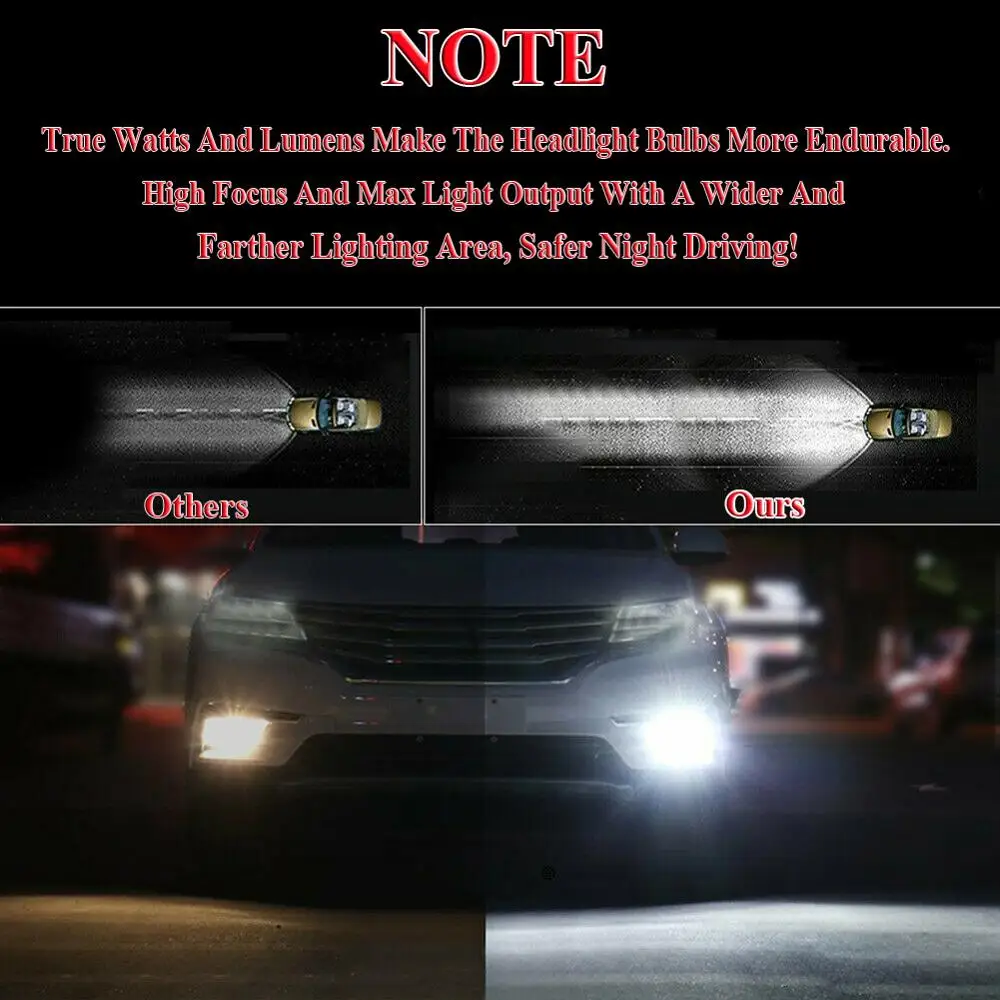 

2Pcs 4 Sides H11/H8 Car LED Headlight High or Low Beam Bulbs 60W 10000LM 6000K White