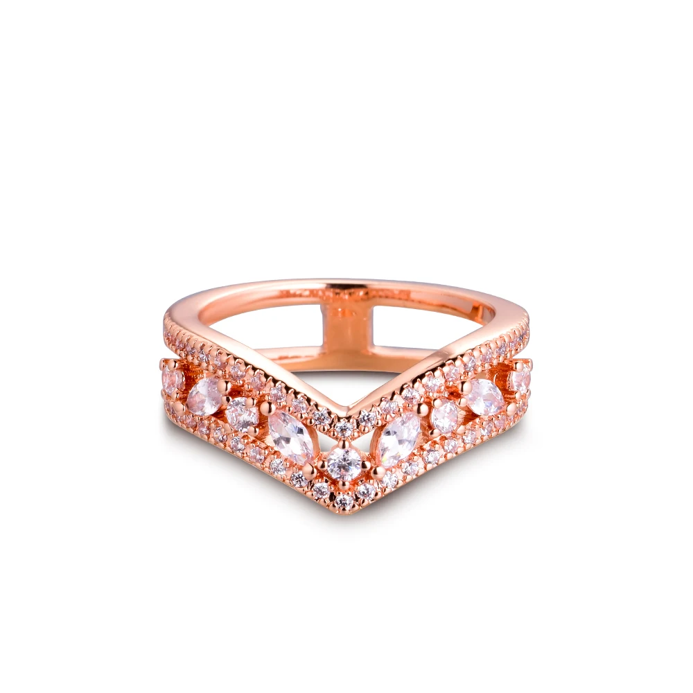 

2020 Новое 925 пробы Серебряное кольцо покрытое розовым золотом кольцо Сверкающее маркиз двойные кольца для женщин