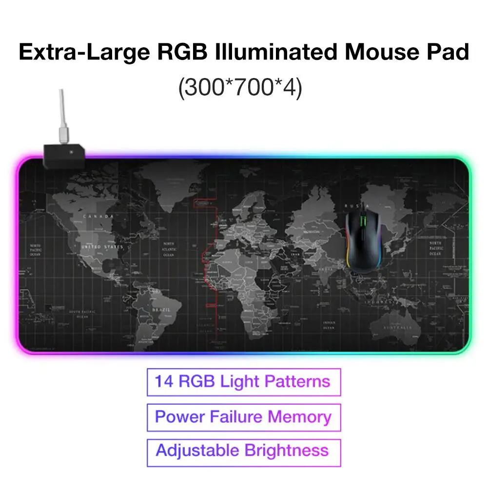 Игровой коврик для мыши светодиодный освещение карта мира RGB светодиодный мышь с подсветкой коврик для ПК ноутбука настольная доска для ключей коврик для мыши Компьютерная площадка
