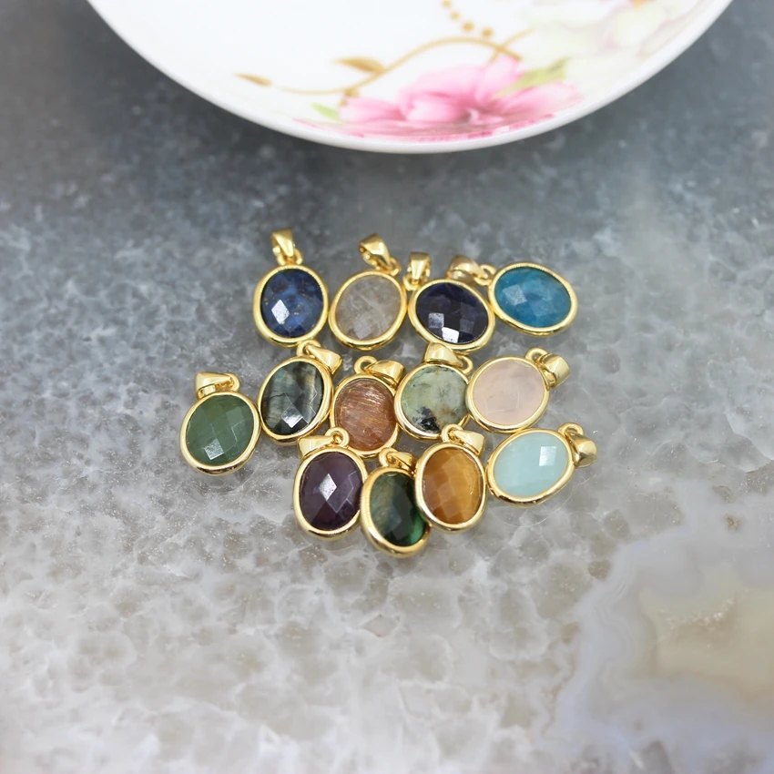 

Multiple choice Faceted Oval Shape Gems Pendants5pcs/lotNatural Stones Plated gold bail jewelry Bracelet Wholesale 10x12mm
