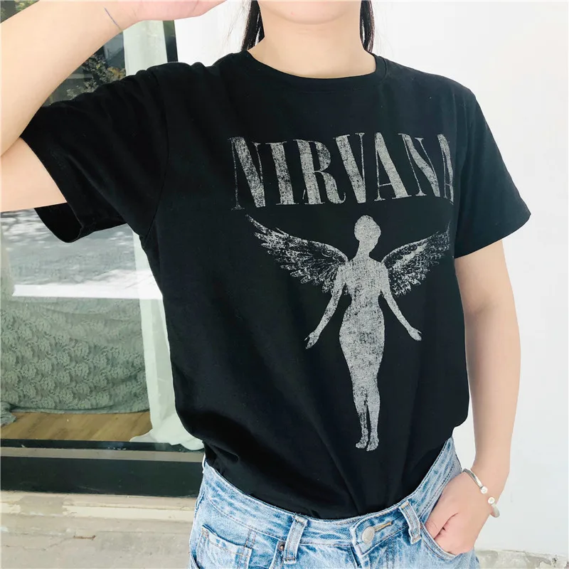 Новая женская футболка Harajuku Angel Nirvana топы с короткими рукавами и футболки модная
