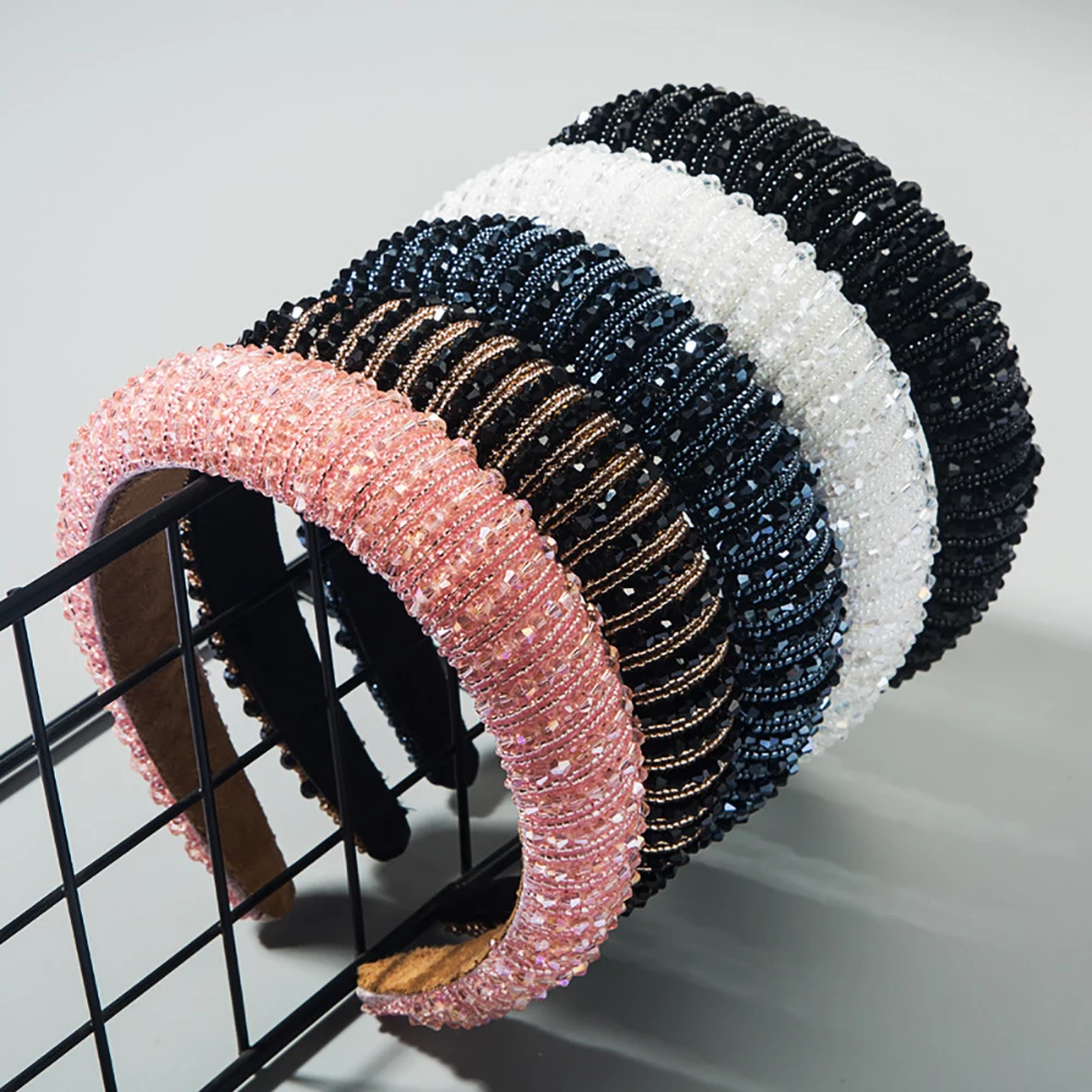 

Full Crystal Luxury Hair Accessories Hairbands Sparkly Padded Rhinestones Headbands Headdress Black White Pink Women Headband