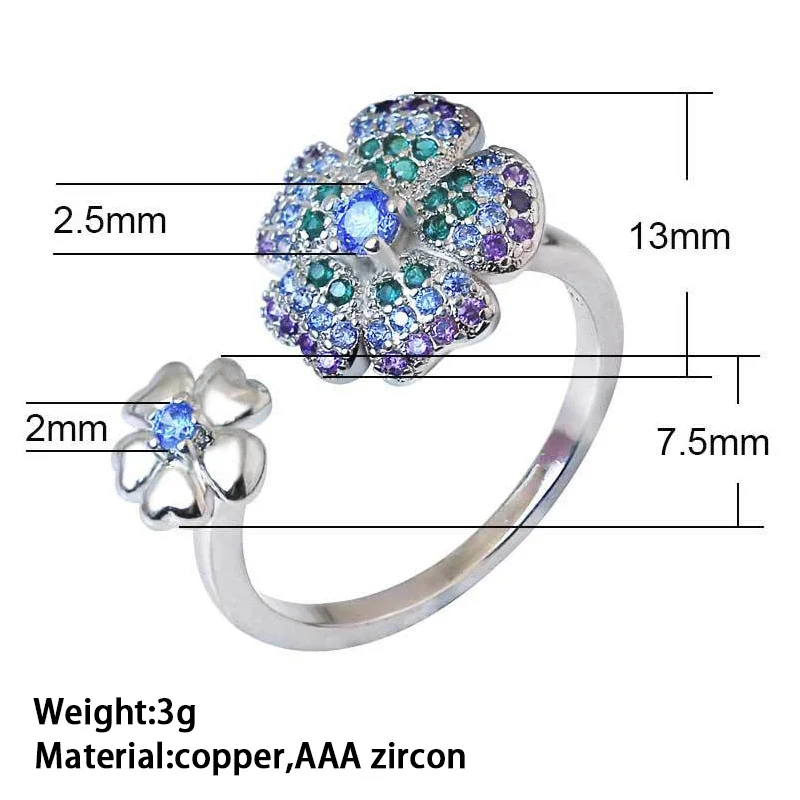 Женское Обручальное кольцо с цветком обручальное серебряного цвета зеленым и