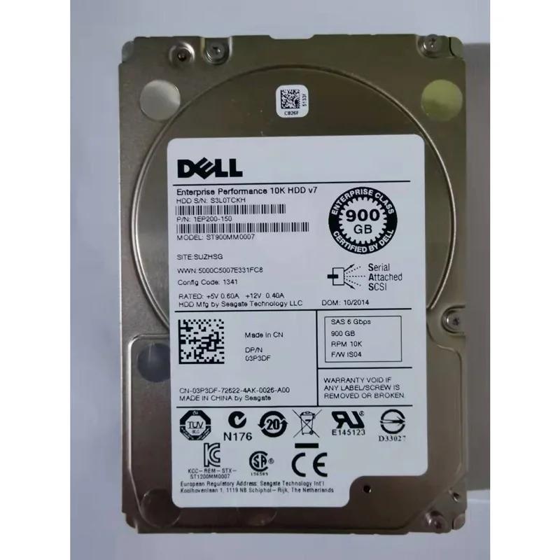 

Pulled 2.5 03P3DF 3P3DF ST900MM0007 900G 10K SAS 6G HDD for R620 R720