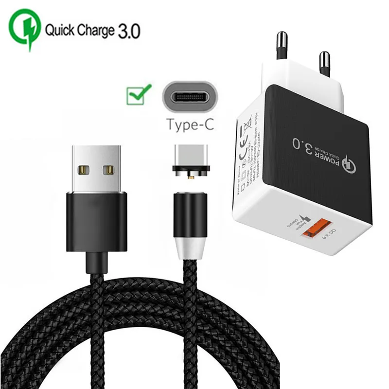 Магнитный USB кабель QC 3 0 быстрое зарядное устройство Тип C зарядный провод для Samsung