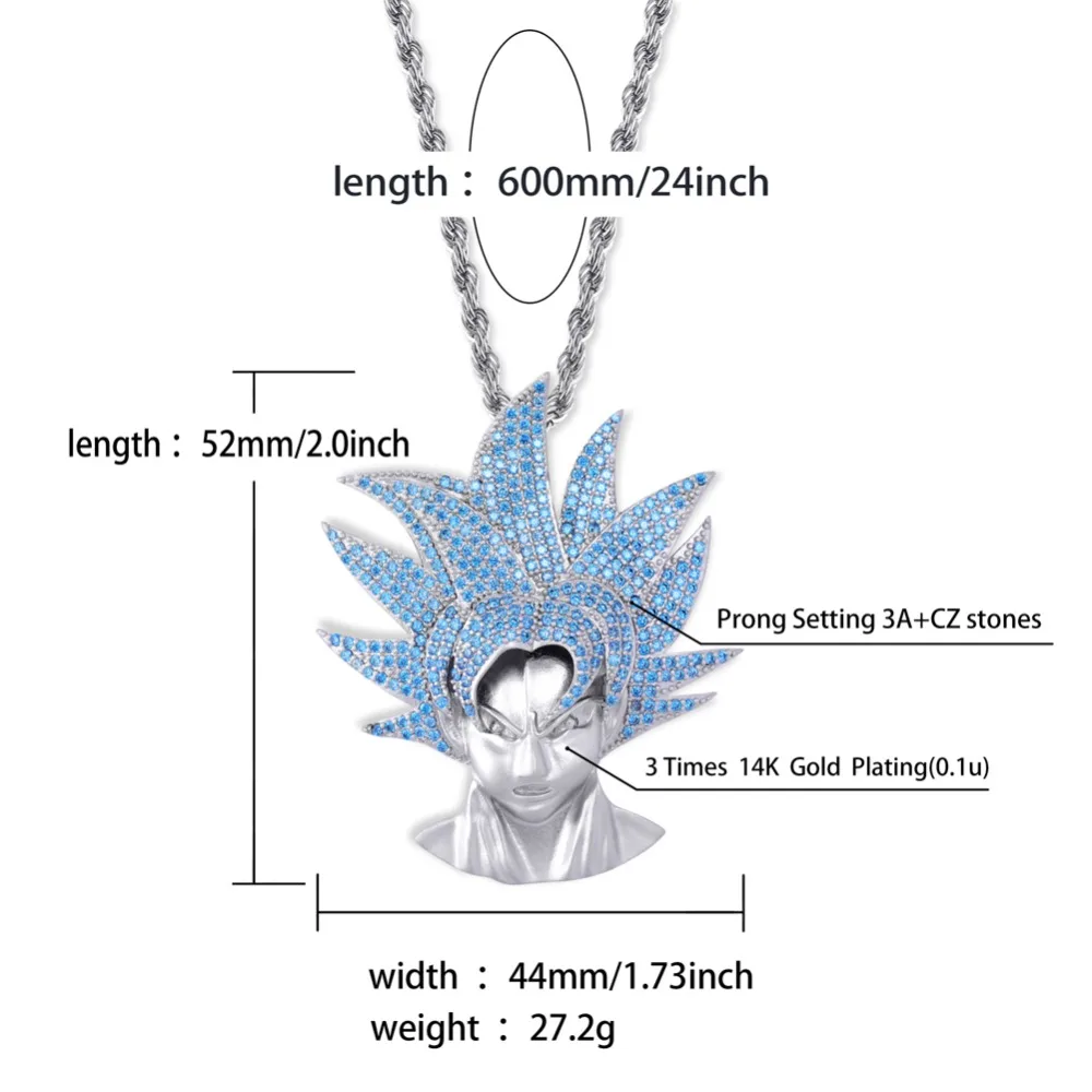TOPGRILLZ Iced Out Dragon Ball Character Monkey King ожерелье, подвеска из золота Серебряный кубический цирконий в стиле хип-хоп Очаровательная цепочка ювелирный подарок