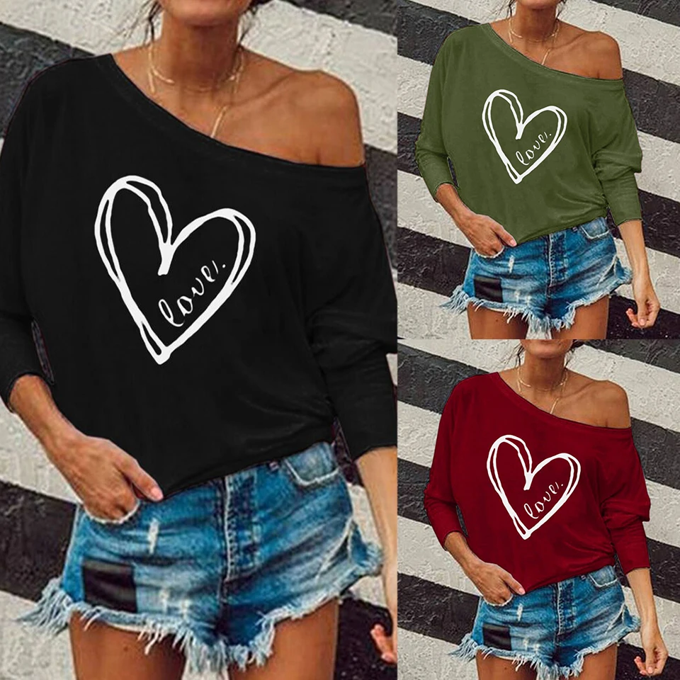 

Harajuku Punk Hoodies Women Heart Print Pullover Sweatshirt Street Poleron Mujer 2020 Oversized Scoop Neck Hoodie One Shoulder