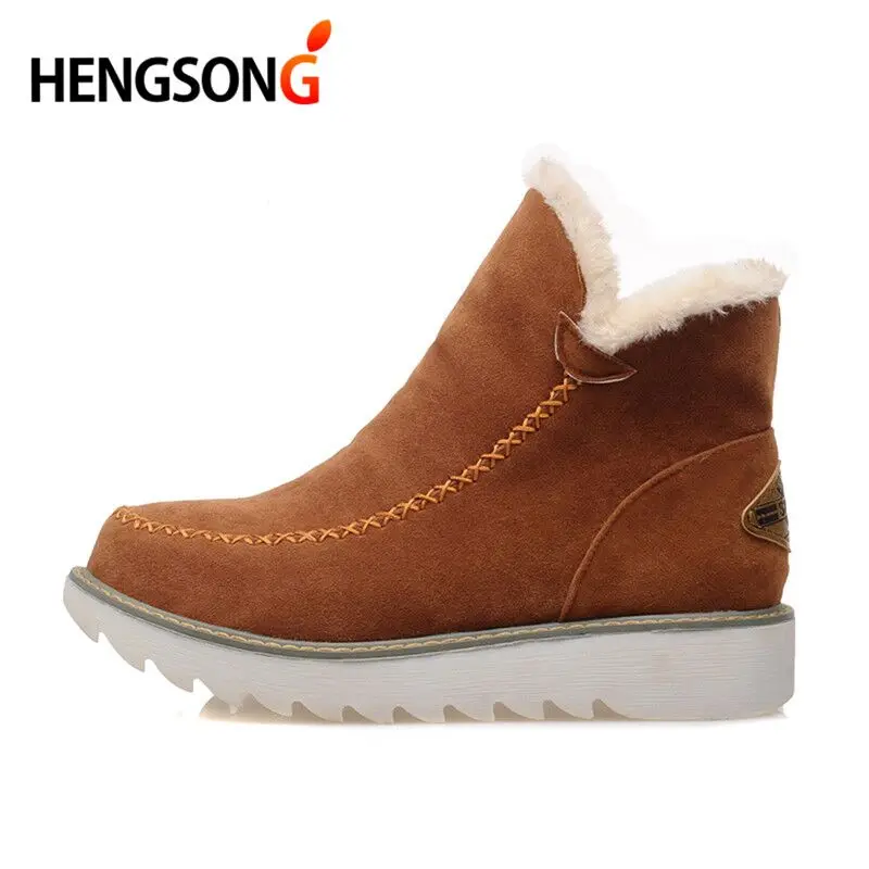 

Anti-ski Winter Women's Snow Boots Round Toe Ankle Warm Plush Boots 2021 Black Beige Brown Flats Shoes Female Slip-On Boots