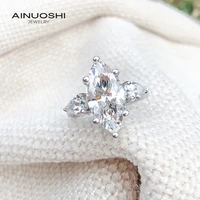 ainuoshi 8x16mm marquise cut sona diamond silver engagement rings for women sterling silver promise ring 3 stone rings gift