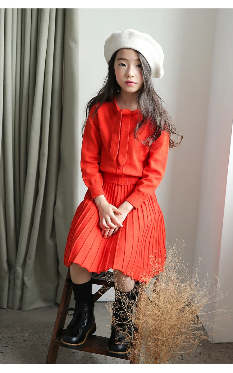 Шикарные оранжевые красные вязаные костюмы для девочек | Детская одежда и обувь