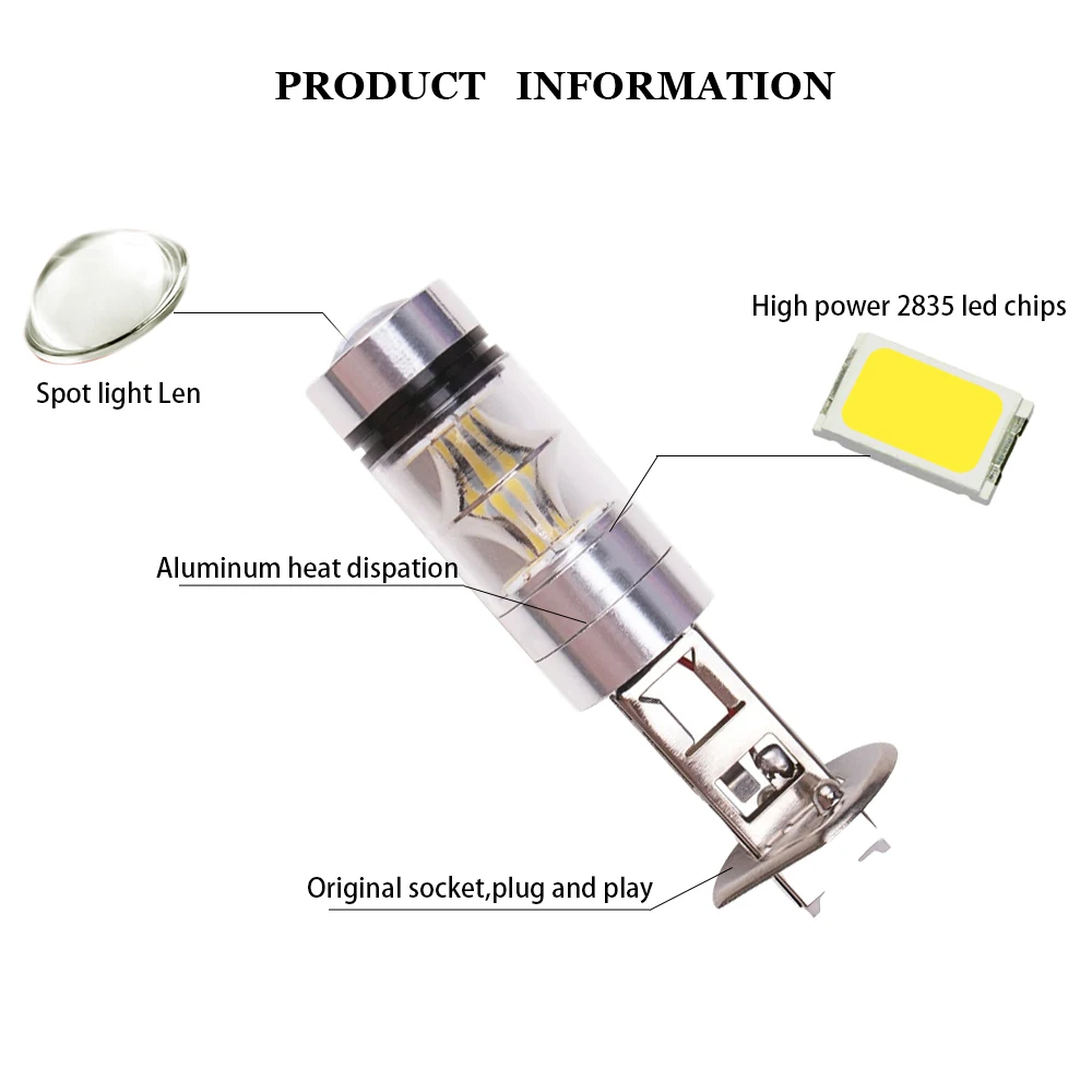 2 шт. H3 H1 автомобильный противотуманный светодиодный светильник 20 2835 100 Вт Canbus DRL