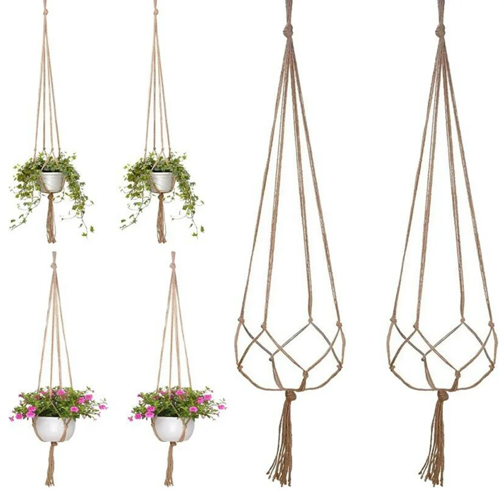 4 Pcs Flower Basket Rope Macrame Wall Hanging Hanging Plant Pot Plants Hanger Hanging Baskets Handmade Home Garden Balcony Decor images - 6