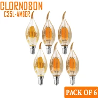 pack of 6 amber c35l dimmable 2w 8w led candle e14e12 retro candle filament bulbs lamp for 110v 220v chandelier lighting