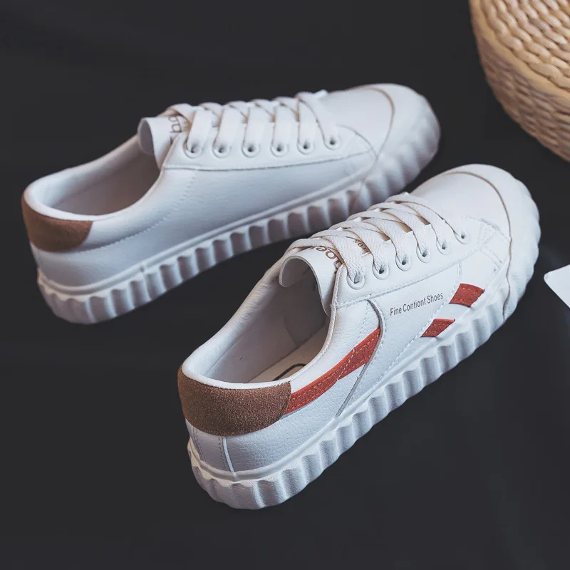 

canvas shoes spring new version leather students' small white shoes Long wave