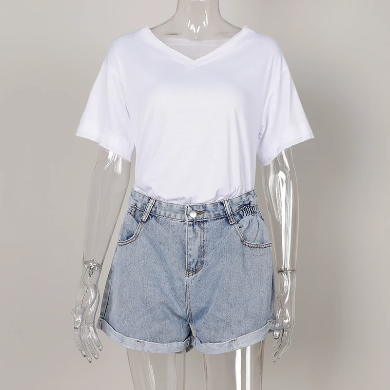 Женская свободная футболка с v-образным вырезом однотонная повседневная женская