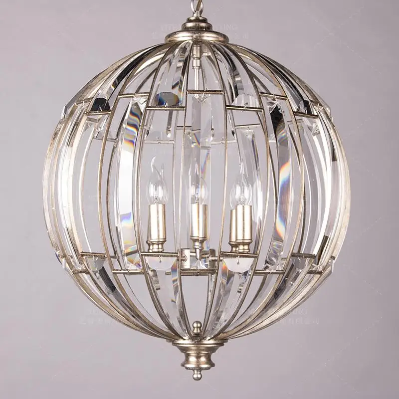 Винтажный подвесной светильник с круглыми кристаллами под старину серебро