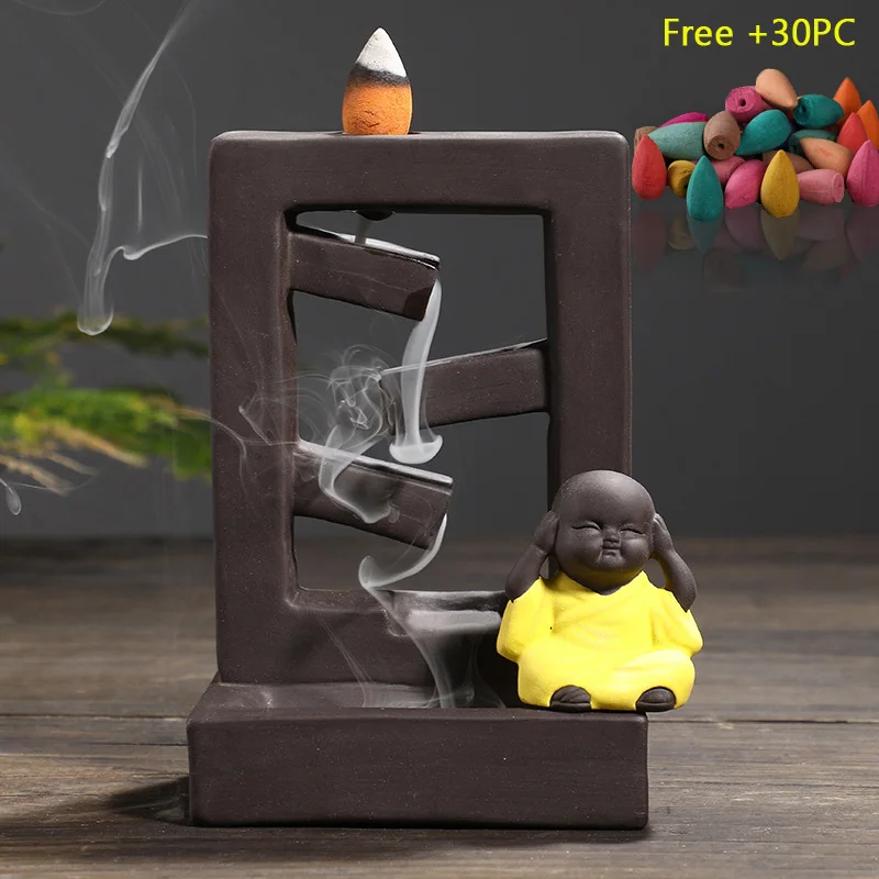 

Purple sand backflow incense burner creative ornaments square little monk sandalwood incense burner home decor desktop ornaments