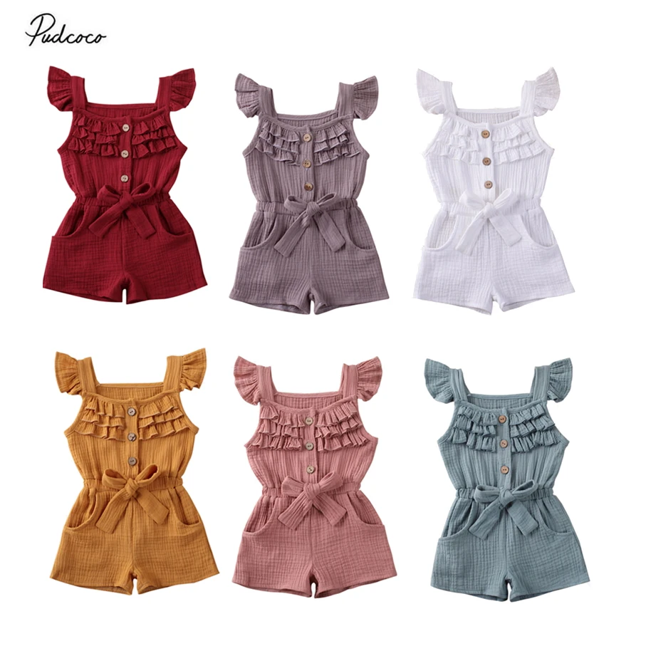 Комбинезон для новорожденных девочек и мальчиков однотонный летний костюм с