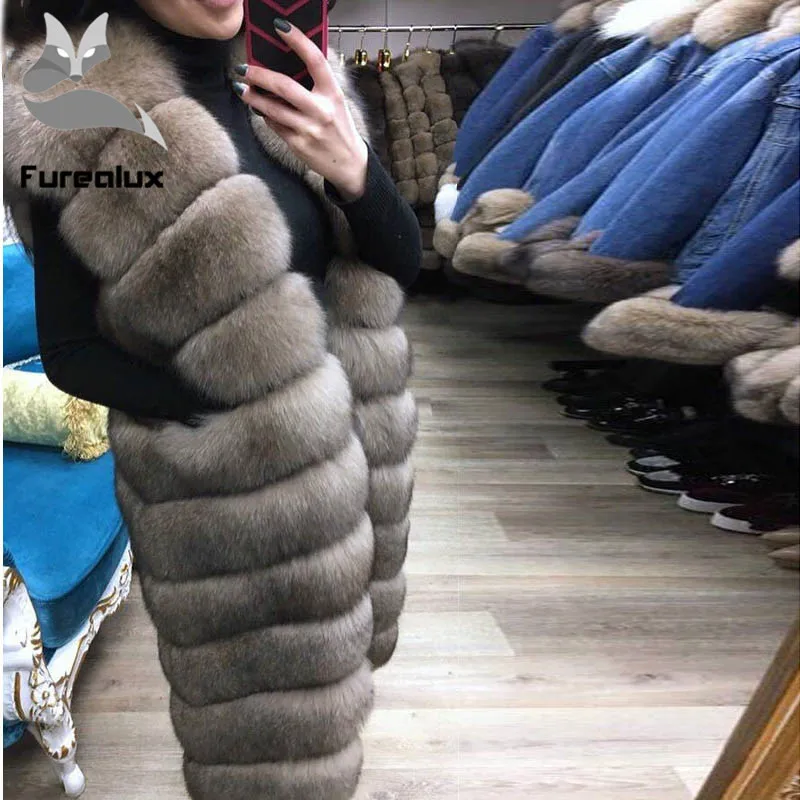 Натуральный Лисий мех пальто натуральный мех лисы длинная куртка-жилет женское теплое пальто натуральный мех пальто куртка натуральный мех пальто