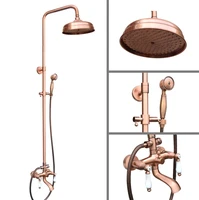 antique red copper brass dual ceramic handles bathroom 8 inch round rain shower faucet set tub mixer tap hand shower mrg571