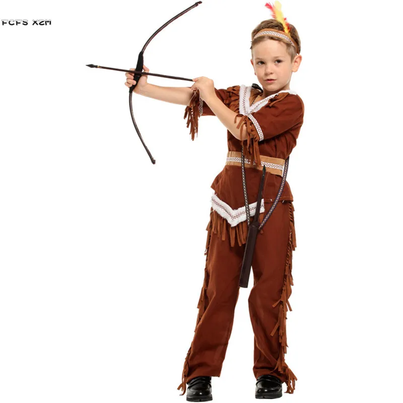 

Boy Indian Archer Cosplay Kids Children Halloween Hunter Warrior Costume Carnival Purim parade Stage Play Masquerade party dress
