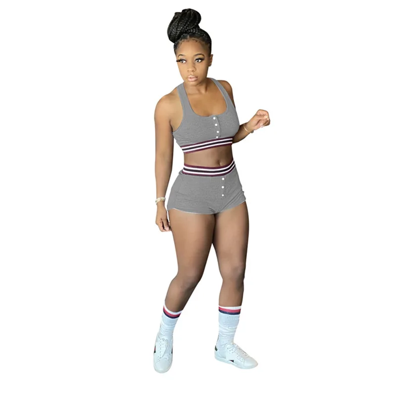 Комплект женский летний из двух предметов короткий топ и байкерские шорты серые