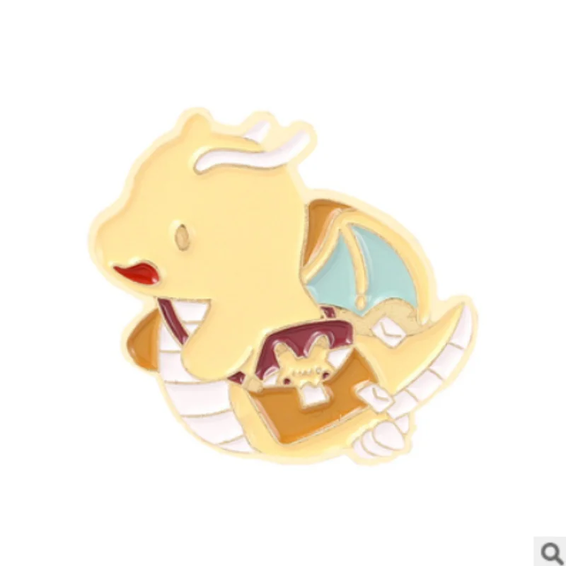 

Cute Postman Dragon Hard Enamel Pin Cartoon Kawaii Yellow Flying Dragon Golden Metal Brooch Video Game Fans Badge Gift