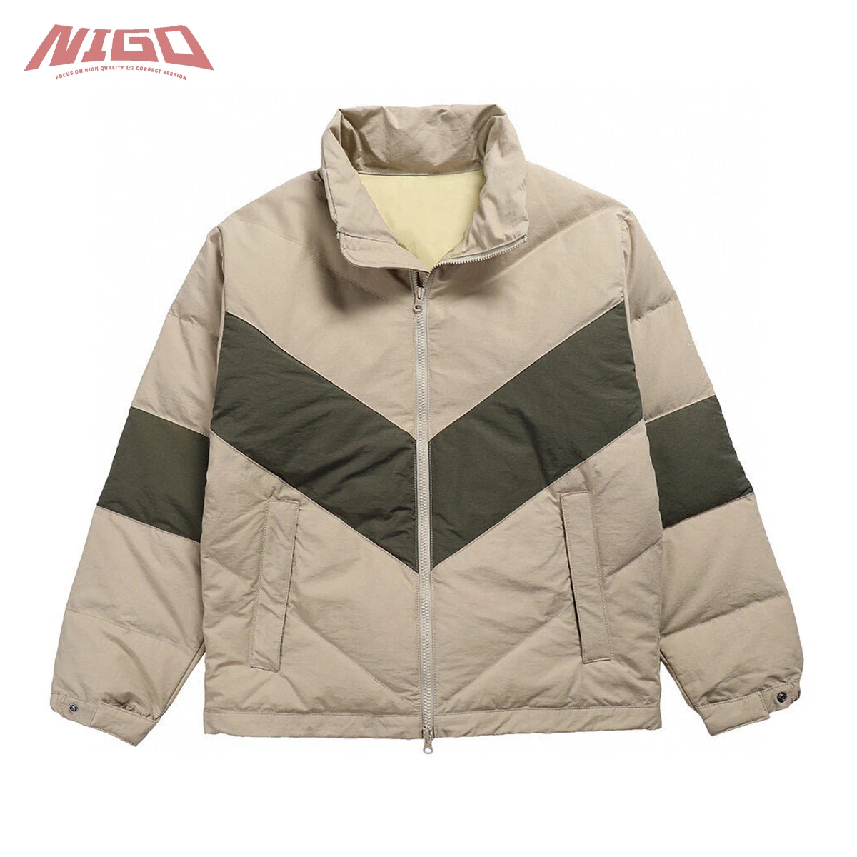 

NIGO Ms 21ss Женская осенне-зимняя Свободная куртка-пуховик контрастной прострочки пальто # nigo3589