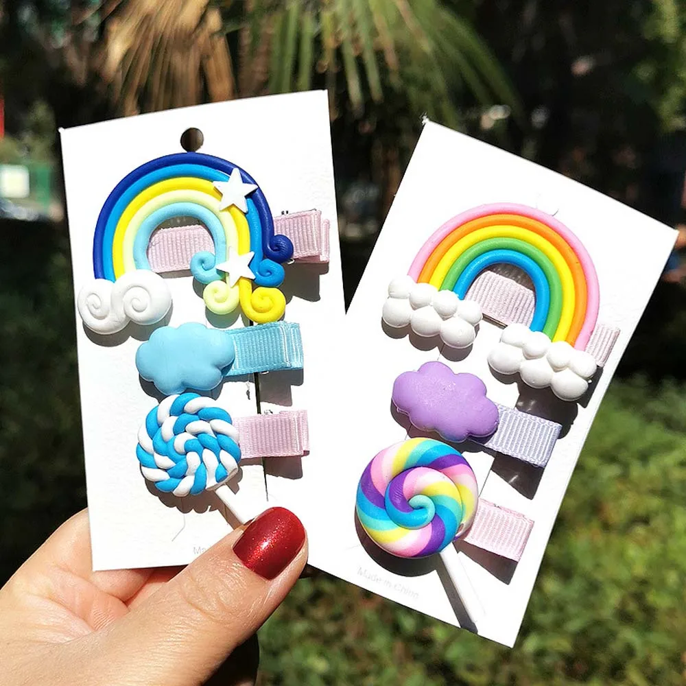 3 шт./компл. Радуга Леденец на палочке милая детская заколка для волос Заколки