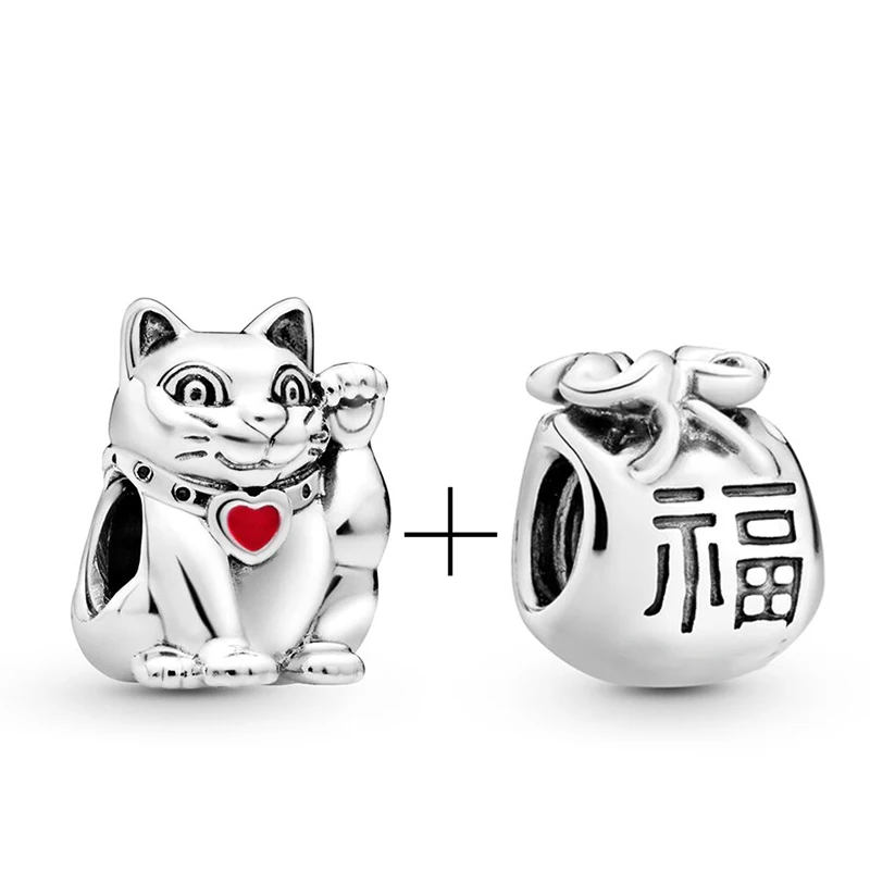 2 шт./лот, подлинные серебряные бусины с надписью Lucky Cat& Lucky Bag, подходят к оригинальному браслету Pandora, ожерелье, сделай сам, бисер для изготовления ювелирных изделий - Цвет: 3