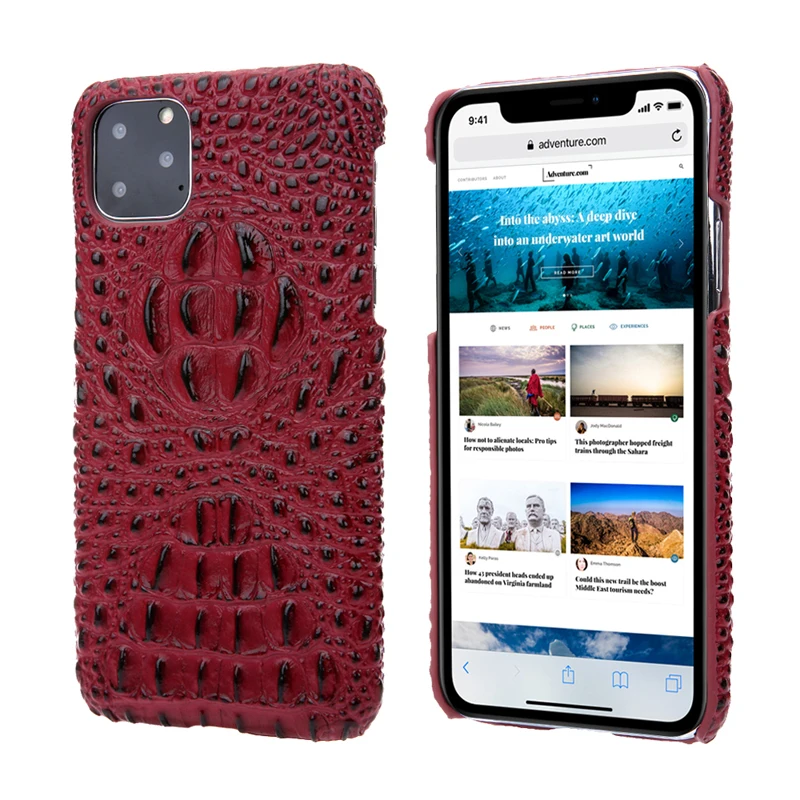 

For iPhone 11 Cowhide Genuine Leather Back Case Crocodile Head Skin iPhone X XR Phone Bag Case Slim Back Cover for iPhone 11 Pro