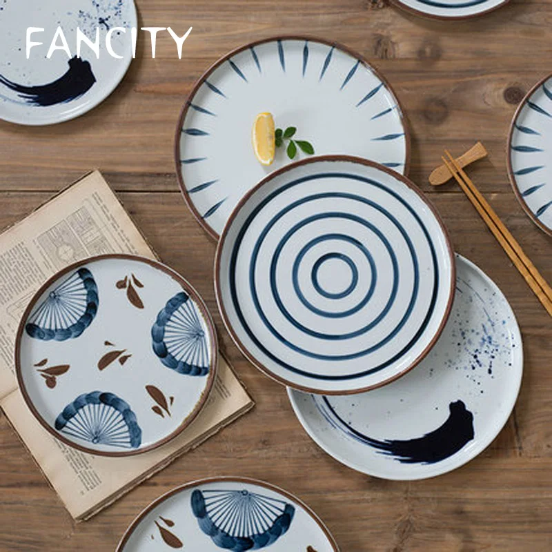 

FANCITY Nordic style hand-painted ceramic disc Western dinner plate household dish creative breakfast plate dessert plate