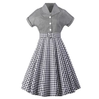 womens lapel plaid pocket 1940s 1950s vintage swing dress with belt