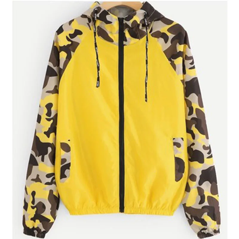 

Ladies Camouflage Patchwork Jacket Ladies Long Sleeve Patchwork Hooded Zipper Pocket Casual Sports Thin Coat Jacket Cool