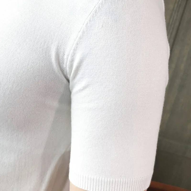 

2021 Brand clothing Fashion Men summer slim fit Short-sleeved knit sweater/Male slim fit Round collar leisure Knit shirt S-3XL