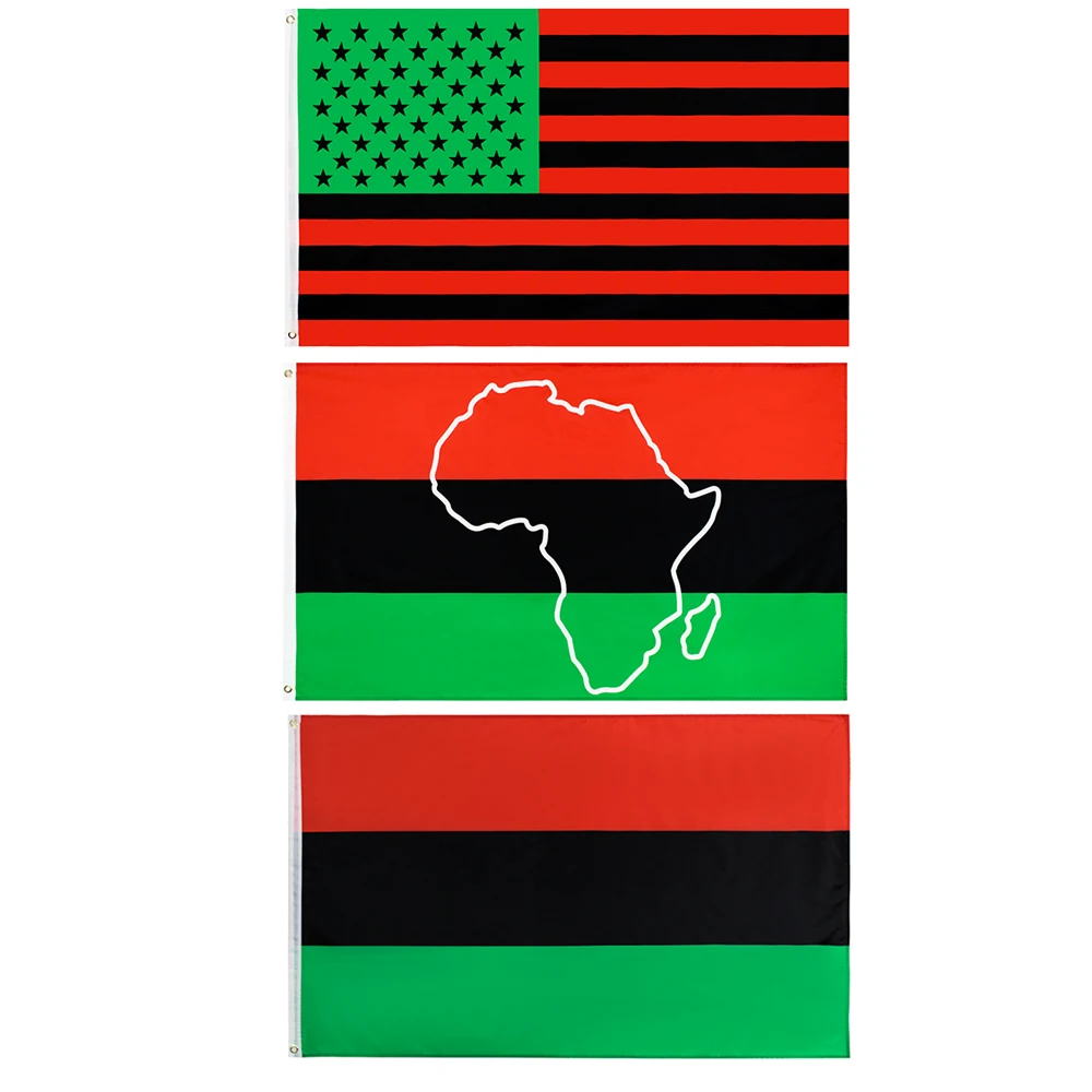 

60x90cm/90x150cm Afro American US Flag 2x3ft/3x5ft USA Red Black Green African Outline Banner