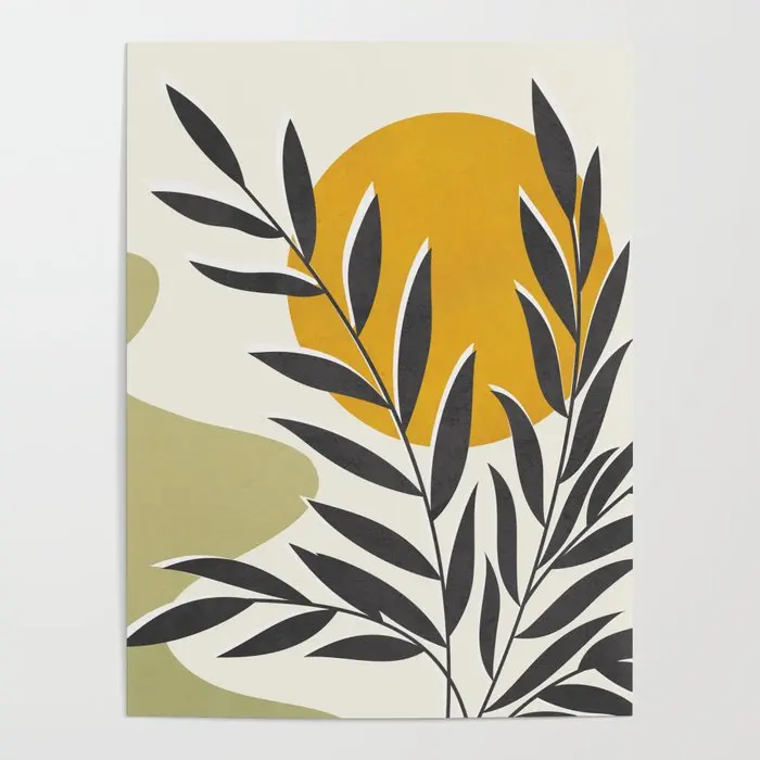 Картина желтая Луна домашний декор модульная Зеленая елка Холст Современный