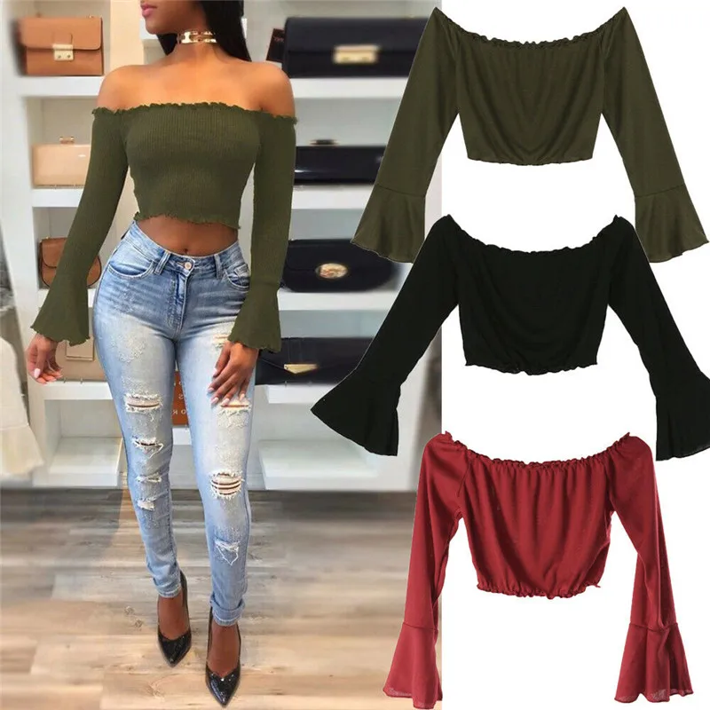 2019 модная популярная женская Повседневная Блузка с открытыми плечами Женская