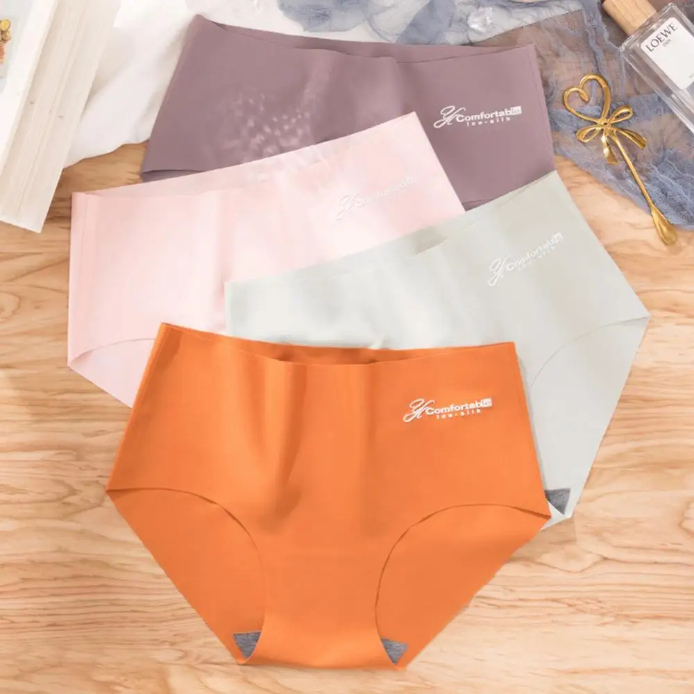 

Sexy Breathable Underwear Underpants Solid Color Comfortable Women Panties Briefs Stretchy Women's Seamless Letter Print High wa