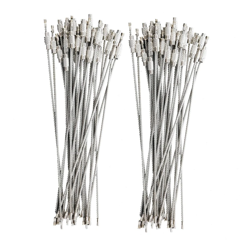 

Hot XD-60Pcs Stainless Steel Screw Locking Wire Keychain Cable Key Rings Outdoor Accessory