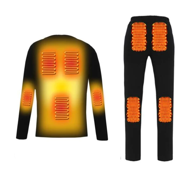 

Men Heated Sports Ski Shirt Heating T Shirt + Heating Tights Electric USB Heated Thermal Underwear Set Keep Warm Camping Winter